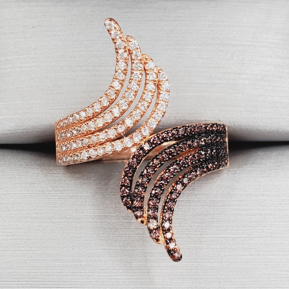 Chocolate & White Diamond Simulants Rose Gold - 925 Sterling Silver Ring